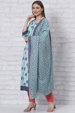 Sky Blue Kalidar Printed Suit Set image number 3